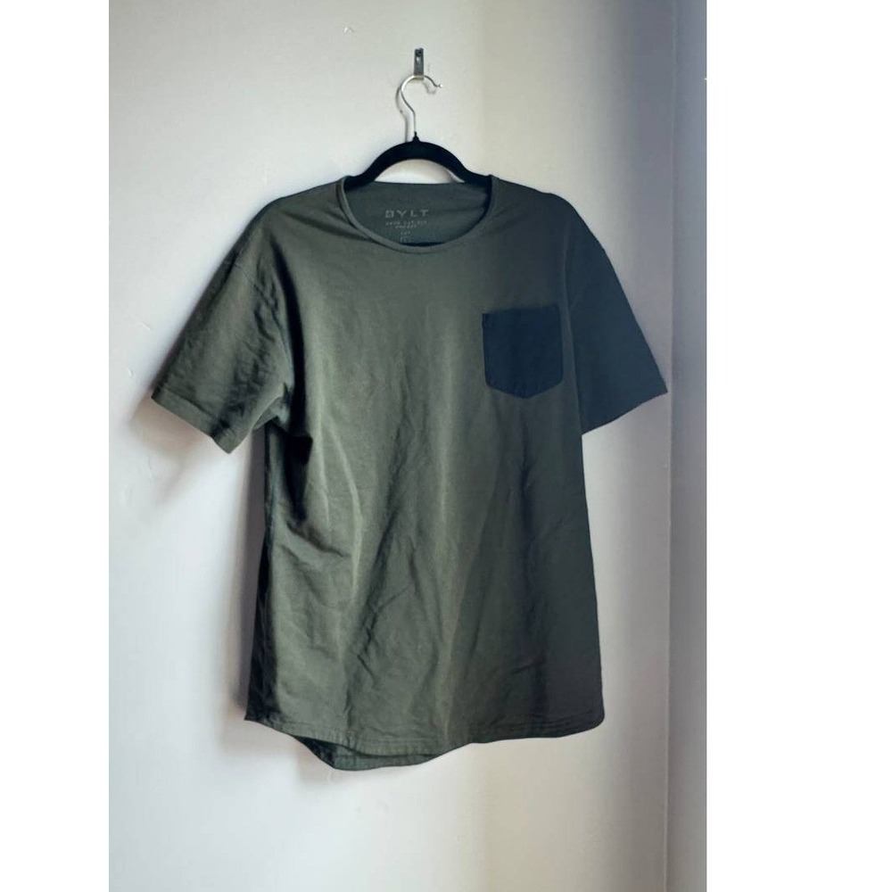 BYLT Drop Cut Pocket Tee Olive Army Green L Skate Athleisure Y2K Streetwear